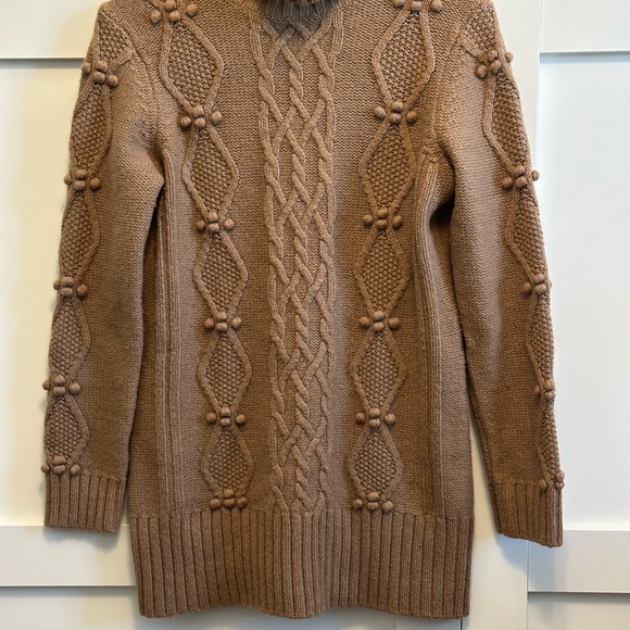 Ann Taylor LOFT Turtleneck Cable Popcorn Knit Lambswool Taupe Like-New Sz M - Picture 4 of 12
